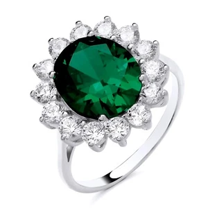 Sterling Silver 925 simulated EMERALD Large Princess Diana Cluster Ring size K-V - Picture 1 of 6