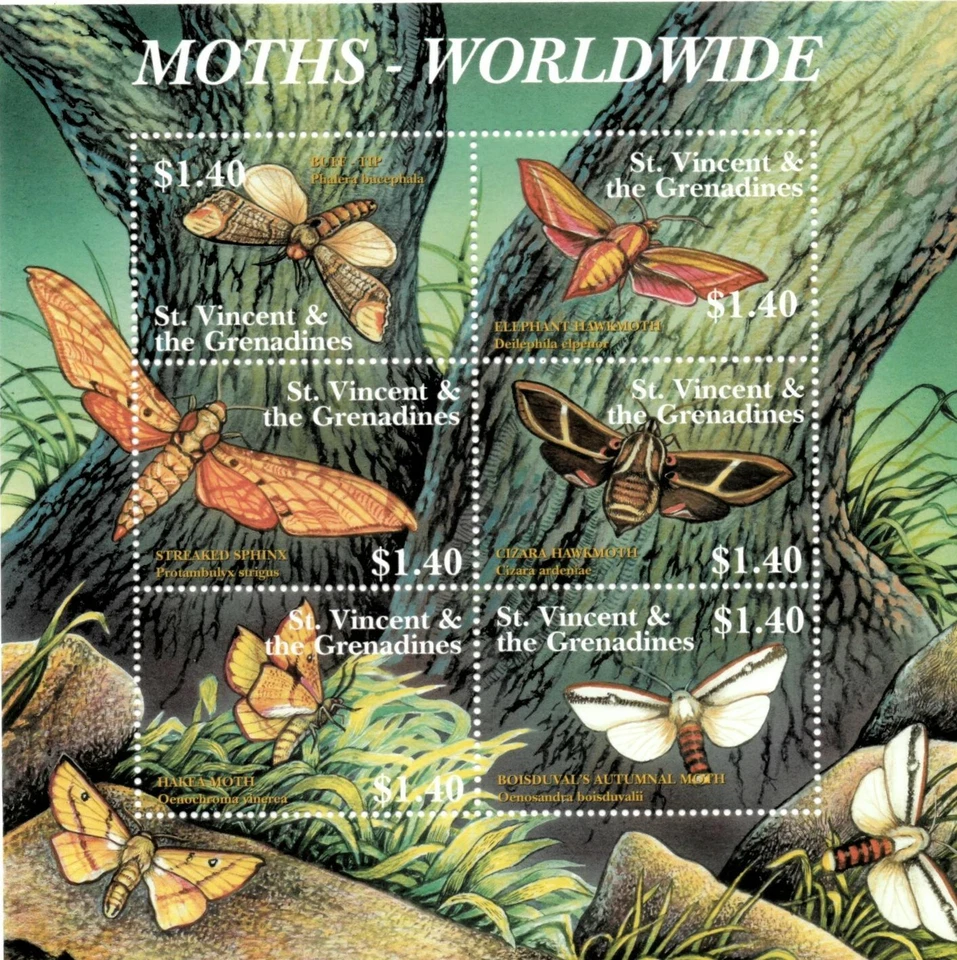 St. Vincent 2002 - Moths Worldwide Insects - Sheet of 6 Stamps Scott #2999 - MNH - Image 1 of 1