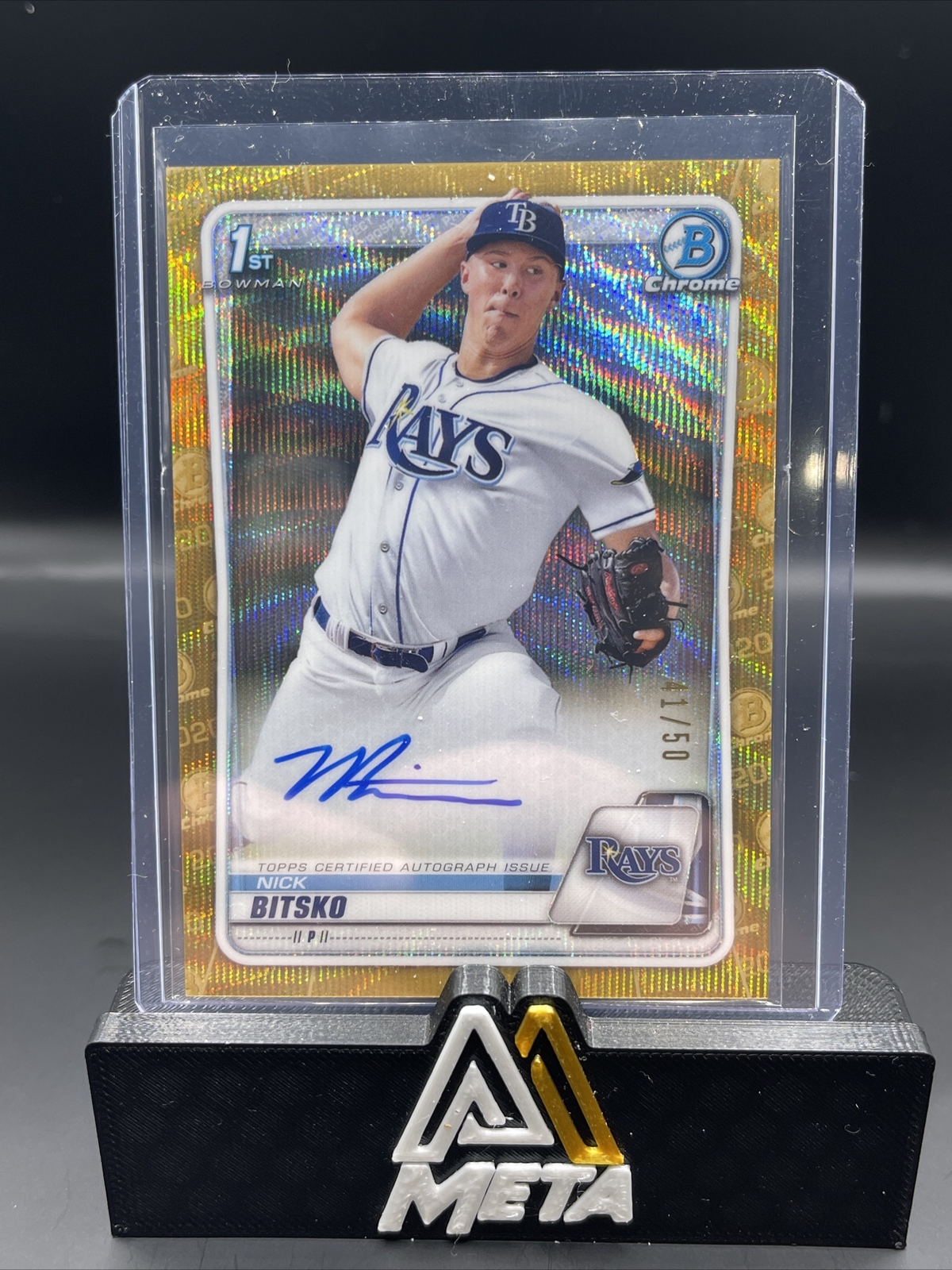 2020 Bowman Chrome Draft Nick Bitsko Gold Wave Refractor Auto #41/50 Rays