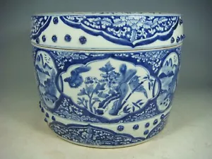 Hermosa maceta china de porcelana azul y blanco - Imagen 1 de 9