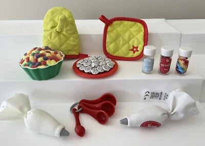 Lote mixto de artículos para hornear American Girl ~ aspersiones, guante para horno glaseado, cucharas medidoras Foto 1 de 4