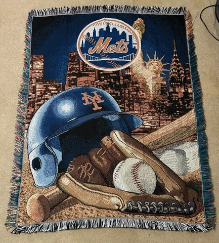 New York Mets Woven Throw Blanket Tapestry 4' x 5' MLB Statue of Liberty Skyline Cover