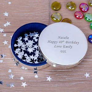 Personalisierte runde gravierte versilberte Schmuckschachtel Schmuckbox Geschenk - Bild 1 von 5