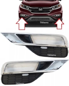 PAIR LEFT+RIGHT FRONT FOG LIGHT GRILL CHROME TRIM FOR HONDA CR-V 2015-2016 - Picture 1 of 11