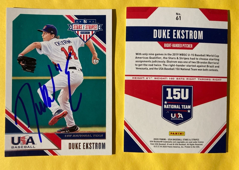 Duke Ekstrom 2020 USA Stars & Stripes #61 Vanderbilt AUTO Baseball Signed - Image 1 of 3