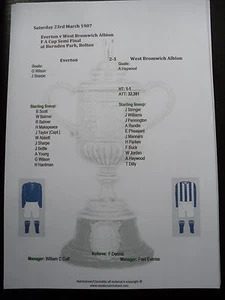 1906-07 FA Cup Semi Final Everton v West Bromwich Albion matchsheet - Picture 1 of 1