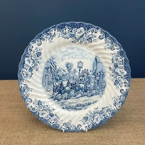 VINTAGE JOHNSON BROTHERS 'COACHING SCENES' BLUE AND WHITE ROUND PLATE - 25CM -1 - Picture 1 of 5