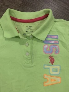 Girls U.S. Polo Assn Shirt Top Medium Embroidered Lime Green Pink Logo EUC - Picture 1 of 6