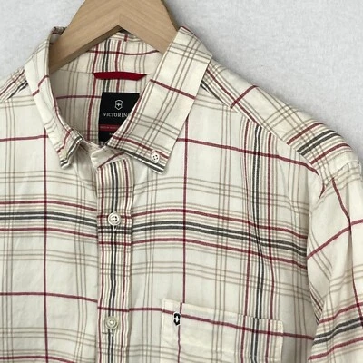 VICTORINOX Shirt Mens L Sterner Flannel Plaid Button Up Wool Blend Beige - Image 1 of 4