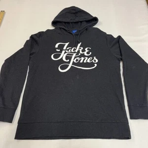 Jack & Jones Mens Charcoal Grey Hoodie Size XL Spellout Pullover (ITN887) - Picture 1 of 9