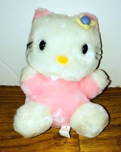 Vintage 80s Hello Kitty 12” Plush Pink Shirt Yellow Purple Flower Stuffed Animal - Picture 1 of 1