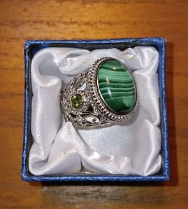 African Malachite Simulated Peridot Stainless Steel Ring 10 TGW 14.50 cts. TLV - Picture 1 of 3
