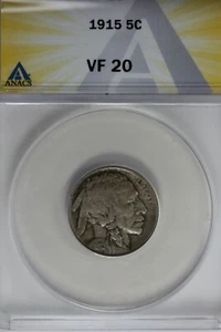 1915 .05 ANACS VF 20 Buffalo Nickel, Indian Nickel, 5 Cent Piece - Picture 1 of 2