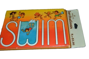 SWIM PARTY Invitaciones NIÑOS ADOLESCENTES NIÑOS NIÑAS ¡Paquete de 8 Sellados! Sello vintage - Imagen 1 de 2