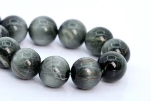 11MM Genuine Natural Green Chrysoberyl Cat Eye Beads A Round Loose Beads 7.5" - Picture 1 of 3