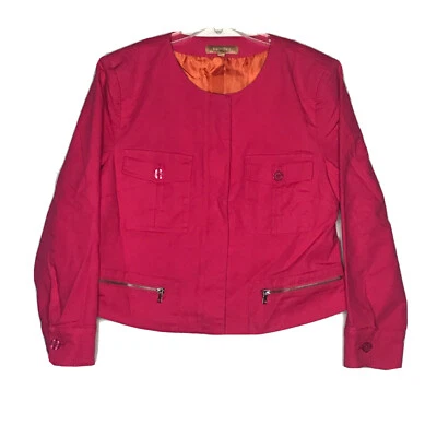 Ellen Tracy Jacket Women’s 16 Pink Full Zip Snaps Lined Pockets Long Sleeves - Image 1 of 4