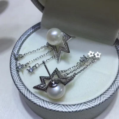 lindo brinco de pérola branca redondo 8-9mm mar do sul 925s (mr) - Imagem 1 de 3