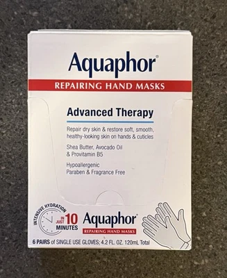 Aquaphor REPAIRING HAND MASKS 6 Pairs ADVANCED THERAPY Repair dry skin NIB - Image 1 of 4