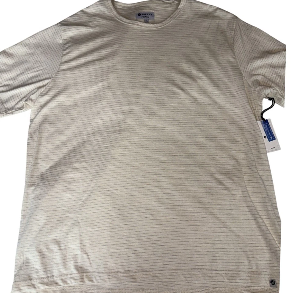 Sperry Men's XL Cream Stripe Tee NWT Soft Knit Casual Short Sleeve Summer Top T - Image 1 of 4