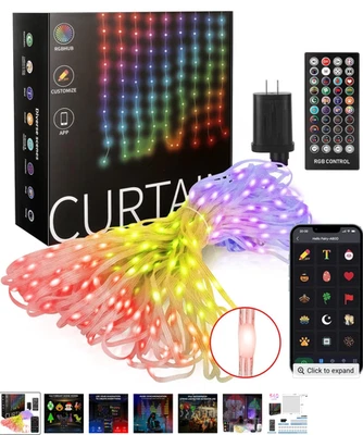 Luces LED RGB 4.92*4.92 FT Cortina Hada Navidad APP HÁGALO USTED MISMO Control de música Foto 1 de 4
