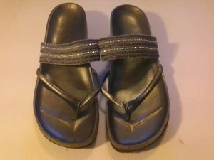 Pewter Thong Beaded Wedge Sandals-Size US 10 Italy - Picture 1 of 5