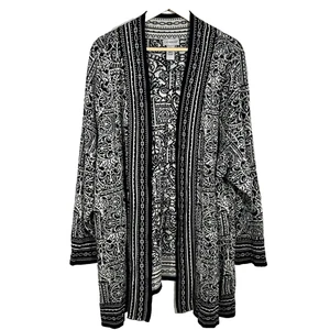 Catherines Sweater Size 3x Open Front Cardigan Sweatercoat Black White Print - Picture 1 of 7