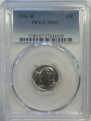 1996-W 10C Roosevelt Dime PCGS MS67 - Image 1 of 2
