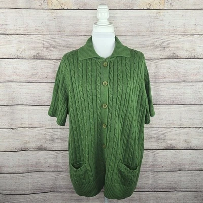 Women L.L. Bean Double L Sweater Collared Short Sleeve Cable Knit Button NWT 2X - Image 1 of 4