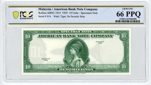 American Bank Note Company "10" Denomination 1929 Specimen - PCGS Gem 66 PPQ - Picture 1 of 2