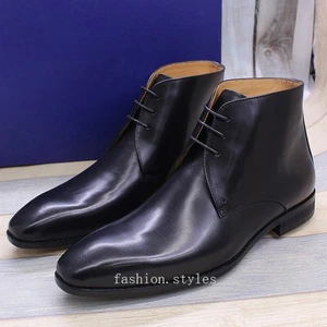 Scarpe eleganti uomo Oxford formali vera pelle fatte a mano stringate punta tonda alte - Foto 1 di 25
