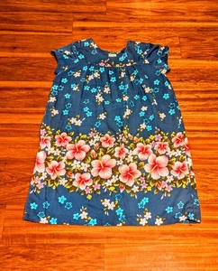 Vtg 60s Ui Maikai Dress Muumuu Made In Hawaii Blue Floral Hibiscus Pocket sz M/L - Picture 1 of 9