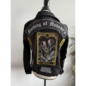 Black Levi's Denim Jacket The Lovers Tarot Card Patch Gothic Skull - Picture 1 of 6