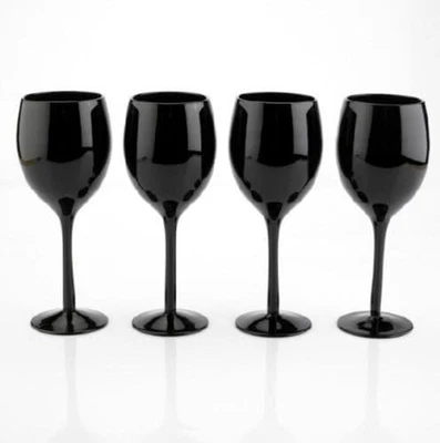 4 x Wine Glasses Black Goblet Long Stem Wedding Xmas Party Tableware Drink Glass - Image 1 of 2