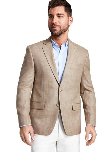 Cappotto sportivo Michael Kors uomo vestibilità classica pulito 42 blazer lungo marrone chiaro nuovo con etichette $295