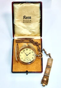 Alte Herren - Taschenuhr Junghans vergoldet Sprungdeckel - Uhr mit Kette im Etui - Bild 1 von 12
