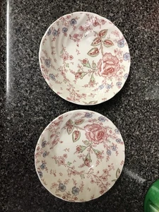 Set Of 2 Johnson Brother 6” Pink Rose Chintz Round Bowls England Cottage - Picture 1 of 6