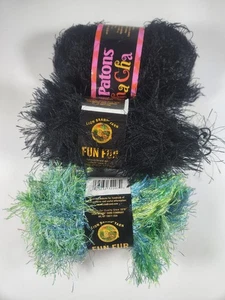 Lot Of 3 New Eyelash Yarn Patons Cha Cha Lion Brand Fun Fur Black Citrus - Picture 1 of 2