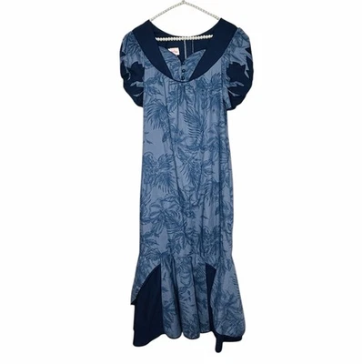 Maxi Vestido Vintage Good Times Hawaii Floral Med Azul Tropical Luau Vacaciones EE. UU. Foto 1 de 4