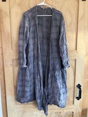 Flax Brand Linen Oversized M Cardigan Robe Lagenlook Plaid - Image 1 of 2