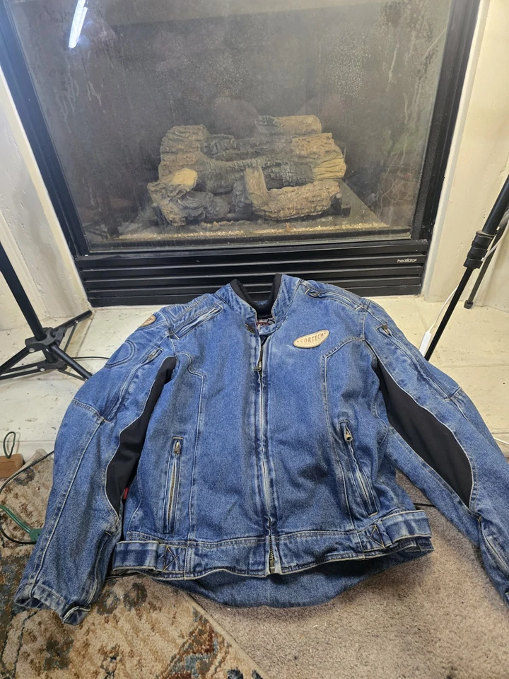 BALENCIAGA Style Denim armor biker jacket YEEZY DSX MOTORCYCLE moto zip up Sz 42 - Image 1 of 4