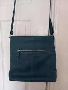 BRAND NEW OSPREY OF LONDON DARK GREEN LEATHER SHOULDER BAG WITH COLORFUL LINING - Picture 1 of 10