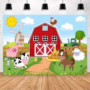 Farm Animals Backdrop Red Barn Farmhouse Birthday Party Banner Decorations Barny - Picture 1 of 13