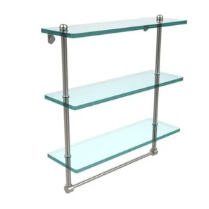 Allied Brass Bathroom Shelve 18"HX16"W 3-Tier Clear Glass+Towel Bar Satin Nickel - Picture 1 of 1