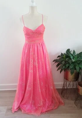 Hailey Logan Adrianna Papell Hot Pink Barbie Sleeveless Glittter Gown Dress 5/6 - Image 1 of 4