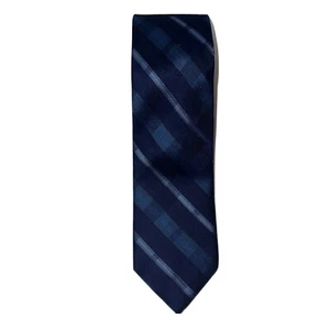 Men's Calvin Klein Neck Tie Navy Blue plaid stripes Slim - Picture 1 of 6
