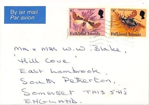 FALKLAND ISLANDS Commercial Air Mail INSECTS Cover FARMING Somerset 1987 SS214 - Picture 1 of 3