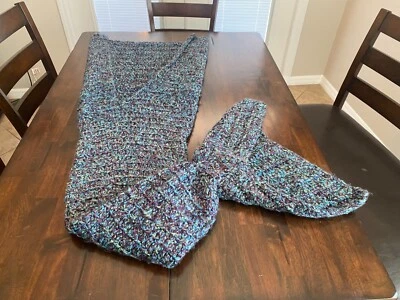 Mermaid Tail Blanket Handmade Knitted Crocheted Large Size Purple Blue & Black - Image 1 of 4