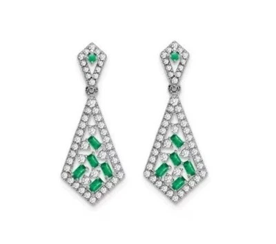 Gorgeous 1.50 TCW Simulated Emerald & Sapphire Triangle Drop Earrings For Woman - Image 1 of 4