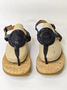 UGG Australia Womens Ayden Il T-Strap Sandals Black Leather Flat Heel Buckle Sz9 - Picture 1 of 8