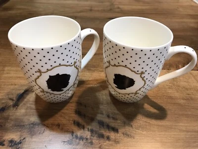 Silhouette Coffee Mug Black And White Cup Polka Dot Boy And Girl - Image 1 of 2
